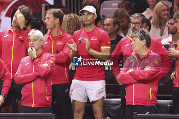 2024-11-20 - Rafael Nadal of Spain reacts after losing the tie after the 2024 Davis Cup Finals quarter-final tennis tie between Netherlands and Spain at Palacio de Deportes Jose Maria Martin Carpena on 19 November 2024 in Malaga, Spain - TENNIS - DAVIS CUP 2024 - 1/4 - NETHERLANDS V SPAIN - INTERNATIONALS - TENNIS