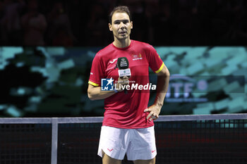 2024-11-20 - Rafael Nadal of Spain during his farewell ceremony following the 2024 Davis Cup Finals quarter-final tennis tie between Netherlands and Spain at Palacio de Deportes Jose Maria Martin Carpena on 19 November 2024 in Malaga, Spain - TENNIS - DAVIS CUP 2024 - 1/4 - NETHERLANDS V SPAIN - INTERNATIONALS - TENNIS