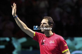 2024-11-20 - Rafael Nadal of Spain during his farewell ceremony following the 2024 Davis Cup Finals quarter-final tennis tie between Netherlands and Spain at Palacio de Deportes Jose Maria Martin Carpena on 19 November 2024 in Malaga, Spain - TENNIS - DAVIS CUP 2024 - 1/4 - NETHERLANDS V SPAIN - INTERNATIONALS - TENNIS