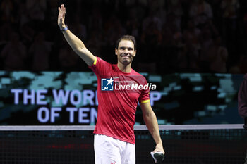 2024-11-20 - Rafael Nadal of Spain during his farewell ceremony following the 2024 Davis Cup Finals quarter-final tennis tie between Netherlands and Spain at Palacio de Deportes Jose Maria Martin Carpena on 19 November 2024 in Malaga, Spain - TENNIS - DAVIS CUP 2024 - 1/4 - NETHERLANDS V SPAIN - INTERNATIONALS - TENNIS