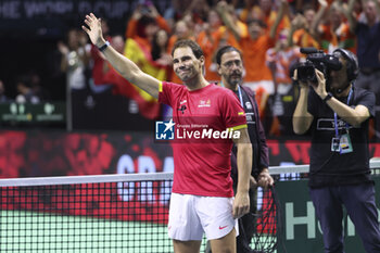 2024-11-20 - Rafael Nadal of Spain during his farewell ceremony following the 2024 Davis Cup Finals quarter-final tennis tie between Netherlands and Spain at Palacio de Deportes Jose Maria Martin Carpena on 19 November 2024 in Malaga, Spain - TENNIS - DAVIS CUP 2024 - 1/4 - NETHERLANDS V SPAIN - INTERNATIONALS - TENNIS