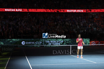 2024-11-20 - Rafael Nadal of Spain during his farewell ceremony following the 2024 Davis Cup Finals quarter-final tennis tie between Netherlands and Spain at Palacio de Deportes Jose Maria Martin Carpena on 19 November 2024 in Malaga, Spain - TENNIS - DAVIS CUP 2024 - 1/4 - NETHERLANDS V SPAIN - INTERNATIONALS - TENNIS