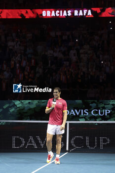 2024-11-20 - Rafael Nadal of Spain during his farewell ceremony following the 2024 Davis Cup Finals quarter-final tennis tie between Netherlands and Spain at Palacio de Deportes Jose Maria Martin Carpena on 19 November 2024 in Malaga, Spain - TENNIS - DAVIS CUP 2024 - 1/4 - NETHERLANDS V SPAIN - INTERNATIONALS - TENNIS