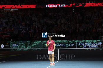 2024-11-20 - Rafael Nadal of Spain during his farewell ceremony following the 2024 Davis Cup Finals quarter-final tennis tie between Netherlands and Spain at Palacio de Deportes Jose Maria Martin Carpena on 19 November 2024 in Malaga, Spain - TENNIS - DAVIS CUP 2024 - 1/4 - NETHERLANDS V SPAIN - INTERNATIONALS - TENNIS