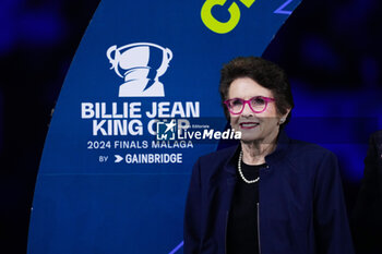 2024-11-20 - Billie Jean King is seen during the award ceremony of the BJKC after italians players winning against Slovakia during the Billie Jean King Cup BJKC 2024 tennis Final match between Slovakia and Italy on 20 November 2024 in Malaga, Spain - TENNIS - BILLIE JEAN KING CUP 2024 - FINAL - INTERNATIONALS - TENNIS