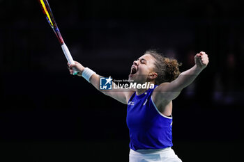 2024-11-20 - Jasmine Paolini of Italy celebrates the victory against Rebecca Sramkova of Slovakia, Final tennis match between Slovakia and Italy during the Billie Jean King Cup 2024 on 20 November 2024 in Malaga, Spain - TENNIS - BILLIE JEAN KING CUP 2024 - FINAL - INTERNATIONALS - TENNIS