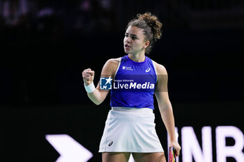 2024-11-20 - Jasmine Paolini of Italy in action against Rebecca Sramkova of Slovakia, Final tennis match between Slovakia and Italy during the Billie Jean King Cup 2024 on 20 November 2024 in Malaga, Spain - TENNIS - BILLIE JEAN KING CUP 2024 - FINAL - INTERNATIONALS - TENNIS