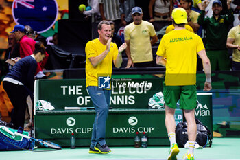 2024-11-21 - Lleyton Hewitt, Capitain of Team Australia celebrates after winning against Ben Shelton and Tommy Paul of USA during the Davis Cup 2024, quarter-final tennis event between United States and Australia on 21 November 2024 in Malaga, Spain - TENNIS - DAVIS CUP 2024 - 1/4 - USA V AUSTRALIA - INTERNATIONALS - TENNIS