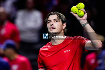 2024-11-21 - Taylor Fritz of USA celebrates after winning against Alex de Minaur of Australia during the Davis Cup 2024, quarter-final tennis event between United States and Australia on 21 November 2024 in Malaga, Spain - TENNIS - DAVIS CUP 2024 - 1/4 - USA V AUSTRALIA - INTERNATIONALS - TENNIS