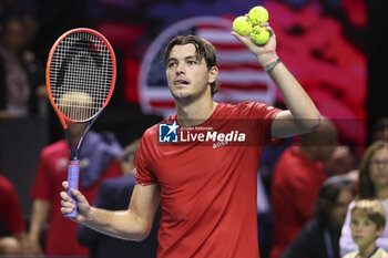 2024-11-21 - Taylor Fritz of USA celebrates his victory against Alex De Minaur of Australia during the 2024 Davis Cup Finals quarter-final tennis tie between United States (USA) and Australia at Palacio de Deportes Jose Maria Martin Carpena on November 21, 2024 in Malaga, Spain - TENNIS - DAVIS CUP 2024 - 1/4 - USA V AUSTRALIA - INTERNATIONALS - TENNIS