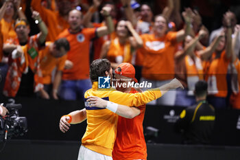 2024-11-22 - Tallon Griekspoor of Netherlands celebrates after winning against Jan-Lennard Struff of Germany during the Davis Cup 2024, Semi-Finals tennis event between Germany and Netherlands on November 22, 2024 at Martin Carpena Pavilion in Malaga, Spain - TENNIS - DAVIS CUP 2024 - 1/2 - GERMANY V NETHERLANDS - INTERNATIONALS - TENNIS