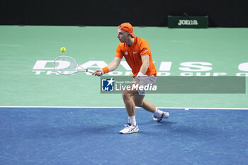 2024-11-22 - Tallon Griekspoor of Netherlands in action against Jan-Lennard Struff of Germany during the Davis Cup 2024, Semi-Finals tennis event between Germany and Netherlands on November 22, 2024 at Martin Carpena Pavilion in Malaga, Spain - TENNIS - DAVIS CUP 2024 - 1/2 - GERMANY V NETHERLANDS - INTERNATIONALS - TENNIS