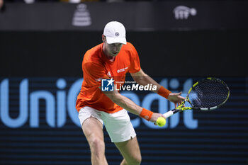 2024-11-22 - Botic Van de Zandschulp of Netherlands in action against Daniel Altmaier of Germany during the Davis Cup 2024, Semi-Finals tennis event between Germany and Netherlands on November 22, 2024 at Martin Carpena Pavilion in Malaga, Spain - TENNIS - DAVIS CUP 2024 - 1/2 - GERMANY V NETHERLANDS - INTERNATIONALS - TENNIS