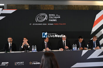 2024-06-06 - Luca Ranieri, Alessandro Onorato, Luigi Carraro, Francesco Lollobrigida, Diego Nepi and Flavio Siniscalchi during press conference to present the BNL ITALY MAJOR PREMIER PADEL at Circolo del Foro Italico, on June 6, 2024 in Rome, Italy. - BNL ITALY MAJOR PREMIER PADEL - PRESS CONFERENCE - PADEL - TENNIS