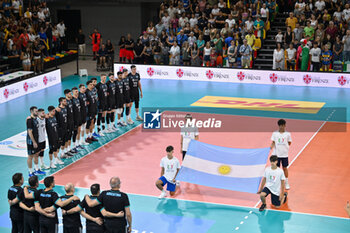 2024-07-16 - Argentina team during the National anthem - TEST MATCH - ITALY VS ARGENTINA - FRIENDLY MATCH - VOLLEYBALL