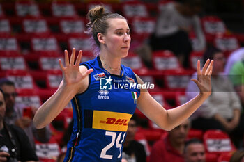 2024-05-09 - Actions game and players' images between Italian Senior Women's National Team and Swedish Senior Women's National Team in the VOLLEYBALL - FRIENDLY MATCH - Test Match at PalaBancaSport di Piacenza - May 9, 2024 - TEST MATCH - ITALY WOMEN VS SWEDEN - FRIENDLY MATCH - VOLLEYBALL