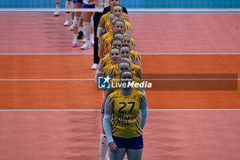 2024-05-09 - Swedish team during Italian Senior Women's National Team and Swedish Senior Women's National Team in the VOLLEYBALL - FRIENDLY MATCH - Test Match at PalaBancaSport di Piacenza - May 9, 2024 - TEST MATCH - ITALY WOMEN VS SWEDEN - FRIENDLY MATCH - VOLLEYBALL