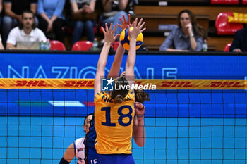 2024-05-09 - Actions game and players' images between Italian Senior Women's National Team and Swedish Senior Women's National Team in the VOLLEYBALL - FRIENDLY MATCH - Test Match at PalaBancaSport di Piacenza - May 9, 2024 - TEST MATCH - ITALY WOMEN VS SWEDEN - FRIENDLY MATCH - VOLLEYBALL