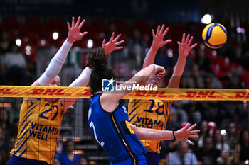 2024-05-09 - Actions game and players' images between Italian Senior Women's National Team and Swedish Senior Women's National Team in the VOLLEYBALL - FRIENDLY MATCH - Test Match at PalaBancaSport di Piacenza - May 9, 2024 - TEST MATCH - ITALY WOMEN VS SWEDEN - FRIENDLY MATCH - VOLLEYBALL