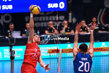 2024-05-12 - Game images of the match between the Italian national team and the Serbian national team in the Italvolley Testmatch Tournament 2024 at the “Arpad Weisz” sports hall Cavalese (TN) - 12 May 2024 - ITALY VS SERBIA - FRIENDLY MATCH - VOLLEYBALL