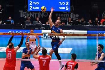 2024-05-12 - Game images of the match between the Italian national team and the Serbian national team in the Italvolley Testmatch Tournament 2024 at the “Arpad Weisz” sports hall Cavalese (TN) - 12 May 2024 - ITALY VS SERBIA - FRIENDLY MATCH - VOLLEYBALL