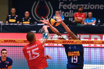 2024-05-12 - Game images of the match between the Italian national team and the Serbian national team in the Italvolley Testmatch Tournament 2024 at the “Arpad Weisz” sports hall Cavalese (TN) - 12 May 2024 - ITALY VS SERBIA - FRIENDLY MATCH - VOLLEYBALL