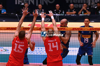 2024-05-12 - Game images of the match between the Italian national team and the Serbian national team in the Italvolley Testmatch Tournament 2024 at the “Arpad Weisz” sports hall Cavalese (TN) - 12 May 2024 - ITALY VS SERBIA - FRIENDLY MATCH - VOLLEYBALL