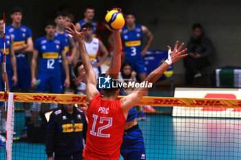 2024-05-12 - Game images of the match between the Italian national team and the Serbian national team in the Italvolley Testmatch Tournament 2024 at the “Arpad Weisz” sports hall Cavalese (TN) - 12 May 2024 - ITALY VS SERBIA - FRIENDLY MATCH - VOLLEYBALL