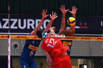 2024-05-12 - Game images of the match between the Italian national team and the Serbian national team in the Italvolley Testmatch Tournament 2024 at the “Arpad Weisz” sports hall Cavalese (TN) - 12 May 2024 - ITALY VS SERBIA - FRIENDLY MATCH - VOLLEYBALL