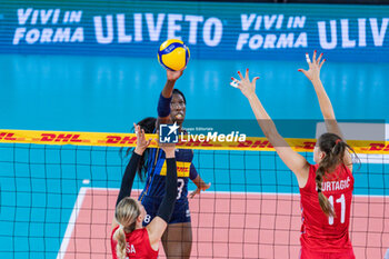 2024-07-09 - Paola Egonu (Italy) attack - WOMEN'S TEST MATCH - ITALY VS SERBIA - FRIENDLY MATCH - VOLLEYBALL