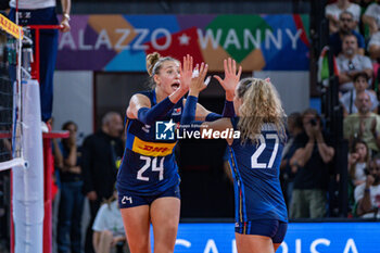 2024-07-09 - Ekaterina Antropova (Italy) and Gaia Giovannini (Italy) - WOMEN'S TEST MATCH - ITALY VS SERBIA - FRIENDLY MATCH - VOLLEYBALL