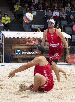 2024-07-07 - Gstaad Switzerland, 07/07/2024: Christian Sandlie Sorum (NOR) in action during final for third place of Swatch Beach Pro Gstaad 2024, Roy Emerson Arena in Gstaad. - SWATCH BEACH VOLLEY - BEACH VOLLEY - VOLLEYBALL