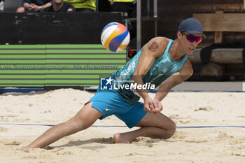 2024-07-07 - Gstaad Switzerland, 07/07/2024: Samuele Cottafava (ITA) in action during final for third place of Swatch Beach Pro Gstaad 2024, Roy Emerson Arena in Gstaad. - SWATCH BEACH VOLLEY - BEACH VOLLEY - VOLLEYBALL