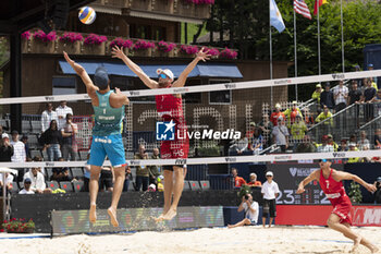 2024-07-07 - Gstaad Switzerland, 07/07/2024: Samuele Cottafava (ITA) against Anders Berntsen Mol (NOR) in action during final for third place of Swatch Beach Pro Gstaad 2024, Roy Emerson Arena in Gstaad. - SWATCH BEACH VOLLEY - BEACH VOLLEY - VOLLEYBALL