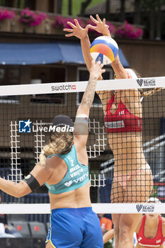 2024-07-07 - Gstaad Switzerland, 07/07/2024: Rebecca Cavalcante Barbosa Silva (BRA) against Anastasija Samoilova (LAT) in action during women third place final of Swatch Beach Pro Gstaad 2024, Roy Emerson Arena in Gstaad. - SWATCH BEACH VOLLEY - BEACH VOLLEY - VOLLEYBALL