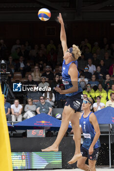 2024-07-07 - Gstaad Switzerland, 07/07/2024: David Ahman (SWE) and Jonatan Hellvig (SWE) in action during men final of Swatch Beach Pro Gstaad 2024, Roy Emerson Arena in Gstaad. - SWATCH BEACH VOLLEY - BEACH VOLLEY - VOLLEYBALL