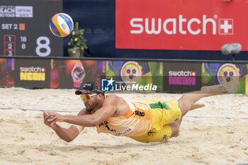 2024-07-07 - Gstaad Switzerland, 07/07/2024: George Souto Maior Wanderley (BRA) in action during men final of Swatch Beach Pro Gstaad 2024, Roy Emerson Arena in Gstaad. - SWATCH BEACH VOLLEY - BEACH VOLLEY - VOLLEYBALL