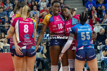 2024-01-16 - Paola Egonu (Allianz VV Milano) and Myriam Sylla (Allianz VV Milano) during CEV Champions League Women 2024 match between Allianz VV Milano and VakifBank Istanbul at Allianz Cloud, Milan, Italy on January 16, 2024 - ALLIANZ VV MILANO VS VAKIFBANK ISTANBUL - CHAMPIONS LEAGUE WOMEN - VOLLEYBALL