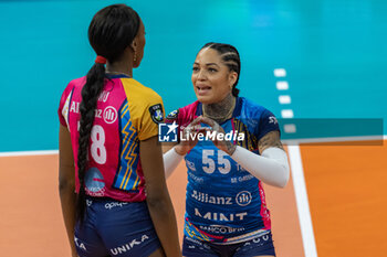 2024-01-16 - Brenda Castillo with Paola Egonu (Allianz VV Milano) during CEV Champions League Women 2024 match between Allianz VV Milano and VakifBank Istanbul at Allianz Cloud, Milan, Italy on January 16, 2024 - ALLIANZ VV MILANO VS VAKIFBANK ISTANBUL - CHAMPIONS LEAGUE WOMEN - VOLLEYBALL