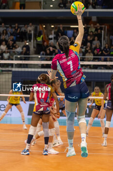 2024-03-12 - Raphaela Folie (Allianz VV Milano) at service during SemiFinals of the Champions League Women between Allianz VeroVolley Milano and Fenerbahce Opet Istanbul at Allianz Cloud, Milano, Italy on March 12, 2024 - ALLIANZ VERO VOLLEY MILANO VS FENERBAHCE OPEN ISTANBUL - CHAMPIONS LEAGUE WOMEN - VOLLEYBALL