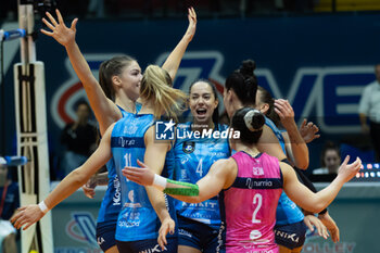 07/11/2024 - Players of Numia VeroVolley Milano celebrate after scoring a match point during CEV Champions League Women 2025 match between Numia VV Milano and FC Porto at Opiquad Arena, Monza, Italy on November 7, 2024	 - VERO VOLLEY MILANO VS FC PORTO - CHAMPIONS LEAGUE WOMEN - VOLLEY