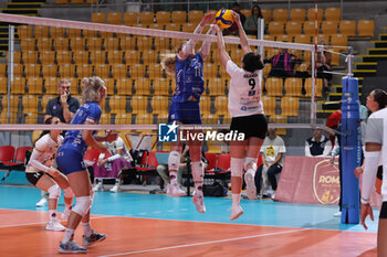 2024-09-18 - Patricia Aranda Munoz of CD Heidelberg Volkswagen, Gisel Medina Chacoa of CD Heidelberg , Ciara Debell of Beziers Volley during the Volleyball WEVZA CUP Women between Bezier VB and Heidelberg Volkswagen on 18 sept 2024 at the Palazzetto dello Sport in Rome. - VOLLEYBALL WEVZA CUP WOMEN - INTERNATIONALS - VOLLEYBALL