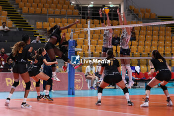 2024-09-18 - Aana Enioola Adelusi of Roma Volley Club, Slađana Mirkovic of Roma Volley Club, Marie Scholzel of Roma Volley Club, Wilma Salas of Roma Volley Club, Tatiana Kulikova of Terville Florange OC, Saana Lindgren of Terville Florange OC during the Volleyball WEVZA CUP Women between Roma Volley Club and Terville Florange OC on 18 sept 2024 at the Palazzetto dello Sport in Rome. - VOLLEYBALL WEVZA CUP WOMEN - INTERNATIONALS - VOLLEYBALL