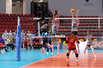 2024-09-18 - Aana Enioola Adelusi of Roma Volley Club, Luna Cicola of Roma Volley Club, Karolina Fricova of Terville Florange OC, Tatiana Kulikova of Terville Florange OC during the Volleyball WEVZA CUP Women between Roma Volley Club and Terville Florange OC on 18 sept 2024 at the Palazzetto dello Sport in Rome. - VOLLEYBALL WEVZA CUP WOMEN - INTERNATIONALS - VOLLEYBALL