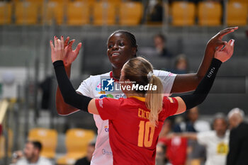 2024-09-20 - Aana Enioola Adelusi and Luna Cicola of Roma Volley Club in action during the day 3 of the CEV Volleyball Challenge Cup 2025 Women - Prequalification Round WEVZA CUP between VRoma Volley vs Volleyball Academy at the Palazzetto dello Sport on September 20, 2024 in Rome, Italy. - WEVZA CUP WOMEN - ROMA VOLLEY VS VOLLEYBALL ACADEMY BULACH - INTERNATIONALS - VOLLEYBALL