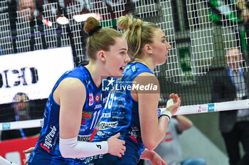 2024-03-06 - Sarah Fahr and Isabelle Haak ( Prosecco Doc Imoco Conegliano ) during VolleyBall Serie A1 Women game between Prosecco Doc Imoco Conegliano and Igor Gorgonzola Novara at Palaverde in Villorba, Italy on  March 6, 2024 - PROSECCO DOC IMOCO CONEGLIANO VS IGOR GORGONZOLA NOVARA - SERIE A1 WOMEN - VOLLEYBALL