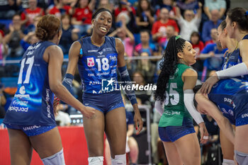 2024-04-10 - Happiness of Paola Egonu (Allianz VV Milano) during the Playoff Semifinal game2 Serie A1 Women's Volleyball Championship between Allianz Vero Volley Milano vs Savino Del Bene Scandicci at Allianz Cloud, Milano, Italy on April 10, 2024 - PLAYOFF - ALLIANZ VERO VOLLEY MILANO VS SAVINO DEL BENE SCANDICCI - SERIE A1 WOMEN - VOLLEYBALL