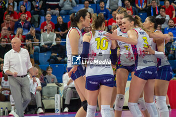 2024-04-10 - Happiness of Players of Savino Del Bene Scandicci during the Playoff Semifinal game2 Serie A1 Women's Volleyball Championship between Allianz Vero Volley Milano vs Savino Del Bene Scandicci at Allianz Cloud, Milano, Italy on April 10, 2024 - PLAYOFF - ALLIANZ VERO VOLLEY MILANO VS SAVINO DEL BENE SCANDICCI - SERIE A1 WOMEN - VOLLEYBALL