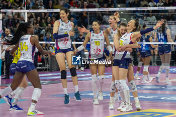 2024-04-10 - Exultation of Maja Ognjenovic (Savino Del Bene Scandicci) and teammates after scoring a match point during the Playoff Semifinal game2 Serie A1 Women's Volleyball Championship between Allianz Vero Volley Milano vs Savino Del Bene Scandicci at Allianz Cloud, Milano, Italy on April 10, 2024 - PLAYOFF - ALLIANZ VERO VOLLEY MILANO VS SAVINO DEL BENE SCANDICCI - SERIE A1 WOMEN - VOLLEYBALL