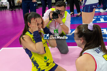 2024-04-10 - Happiness of Beatrice Parrocchiale and Isabella Di Iulio (Savino Del Bene Scandicci) during the Playoff Semifinal game2 Serie A1 Women's Volleyball Championship between Allianz Vero Volley Milano vs Savino Del Bene Scandicci at Allianz Cloud, Milano, Italy on April 10, 2024 - PLAYOFF - ALLIANZ VERO VOLLEY MILANO VS SAVINO DEL BENE SCANDICCI - SERIE A1 WOMEN - VOLLEYBALL